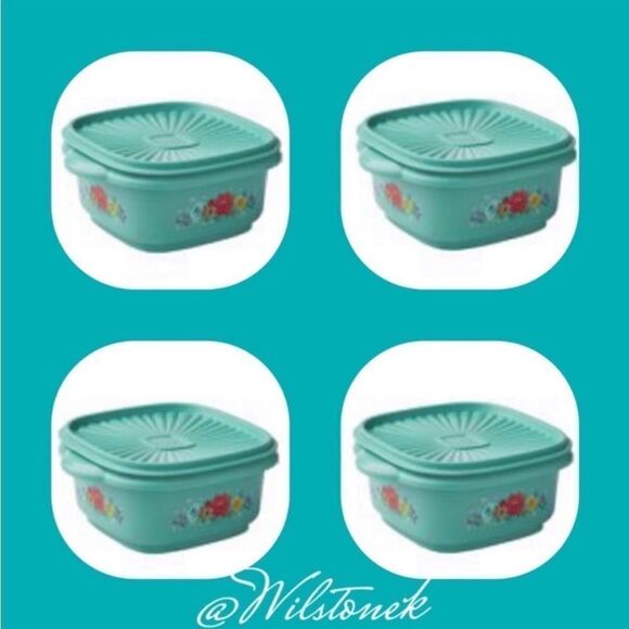 The Pioneer Woman Breezy Blossoms BPA free Plastic teal storage set of 4 - Picture 1 of 5
